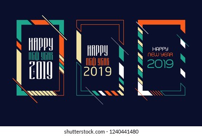Vector vertical background frame for text Modern Art graphics for hipsters. Happy New Year 2019 design elements for design of gift cards, brochures, flyers, leaflets, posters