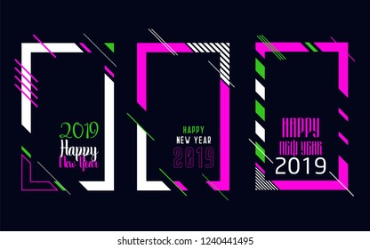 Vector vertical background frame for text Modern Art graphics for hipsters. Happy New Year 2019 design elements for design of gift cards, brochures, flyers, leaflets, posters