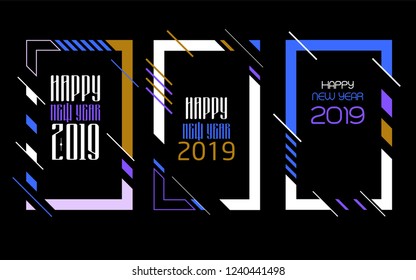 Vector vertical background frame for text Modern Art graphics for hipsters. Happy New Year 2019 design elements for design of gift cards, brochures, flyers, leaflets, posters