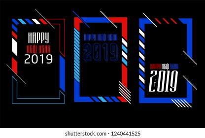 Vector vertical background frame for text Modern Art graphics for hipsters. Happy New Year 2019 design elements for design of gift cards, brochures, flyers, leaflets, posters