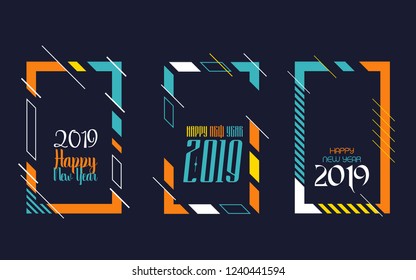 Vector vertical background frame for text Modern Art graphics for hipsters. Happy New Year 2019 design elements for design of gift cards, brochures, flyers, leaflets, posters