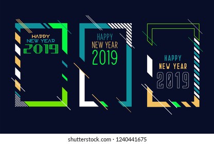 Vector vertical background frame for text Modern Art graphics for hipsters. Happy New Year 2019 design elements for design of gift cards, brochures, flyers, leaflets, posters