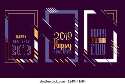 Vector vertical background frame for text Modern Art graphics for hipsters. Happy New Year 2019 design elements for design of gift cards, brochures, flyers, leaflets, posters