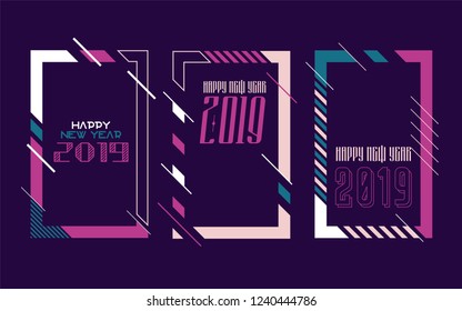 Vector vertical background frame for text Modern Art graphics for hipsters. Happy New Year 2019 design elements for design of gift cards, brochures, flyers, leaflets, posters. Set