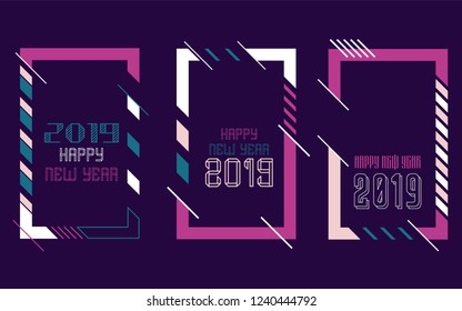 Vector vertical background frame for text Modern Art graphics for hipsters. Happy New Year 2019 design elements for design of gift cards, brochures, flyers, leaflets, posters. Set