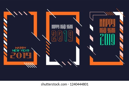 Vector vertical background frame for text Modern Art graphics for hipsters. Happy New Year 2019 design elements for design of gift cards, brochures, flyers, leaflets, posters. Set