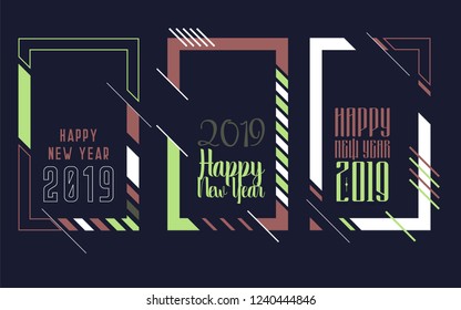Vector vertical background frame for text Modern Art graphics for hipsters. Happy New Year 2019 design elements for design of gift cards, brochures, flyers, leaflets, posters. Set