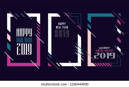 Vector vertical background frame for text Modern Art graphics for hipsters. Happy New Year 2019 design elements for design of gift cards, brochures, flyers, leaflets, posters. Set