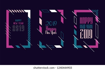 Vector vertical background frame for text Modern Art graphics for hipsters. Happy New Year 2019 design elements for design of gift cards, brochures, flyers, leaflets, posters. Set