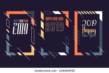 Vector vertical background frame for text Modern Art graphics for hipsters. Happy New Year 2019 design elements for design of gift cards, brochures, flyers, leaflets, posters. Set