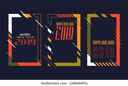 Vector vertical background frame for text Modern Art graphics for hipsters. Happy New Year 2019 design elements for design of gift cards, brochures, flyers, leaflets, posters. Set