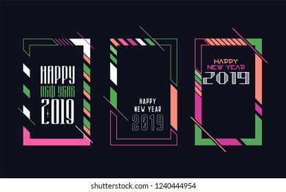 Vector vertical background frame for text Modern Art graphics for hipsters. Happy New Year 2019 design elements for design of gift cards, brochures, flyers, leaflets, posters. Set