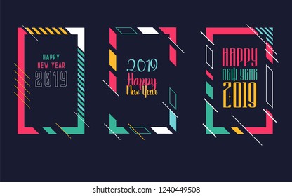 Vector vertical background frame for text Modern Art graphics for hipsters. Happy New Year 2019 design elements for design of gift cards, brochures, flyers, leaflets, posters