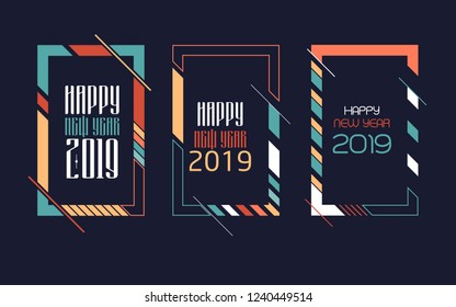 Vector vertical background frame for text Modern Art graphics for hipsters. Happy New Year 2019 design elements for design of gift cards, brochures, flyers, leaflets, posters