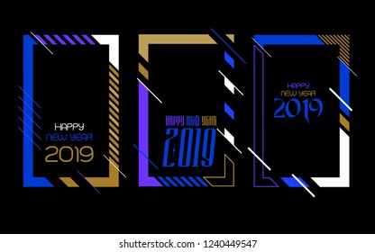 Vector vertical background frame for text Modern Art graphics for hipsters. Happy New Year 2019 design elements for design of gift cards, brochures, flyers, leaflets, posters