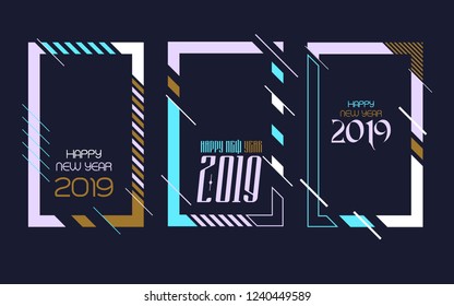 Vector vertical background frame for text Modern Art graphics for hipsters. Happy New Year 2019 design elements for design of gift cards, brochures, flyers, leaflets, posters