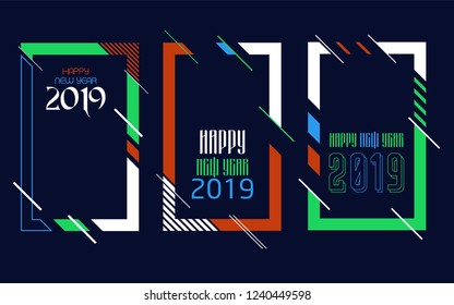 Vector vertical background frame for text Modern Art graphics for hipsters. Happy New Year 2019 design elements for design of gift cards, brochures, flyers, leaflets, posters