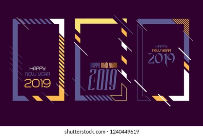 Vector vertical background frame for text Modern Art graphics for hipsters. Happy New Year 2019 design elements for design of gift cards, brochures, flyers, leaflets, posters
