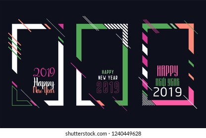 Vector vertical background frame for text Modern Art graphics for hipsters. Happy New Year 2019 design elements for design of gift cards, brochures, flyers, leaflets, posters