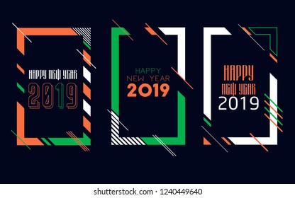 Vector vertical background frame for text Modern Art graphics for hipsters. Happy New Year 2019 design elements for design of gift cards, brochures, flyers, leaflets, posters