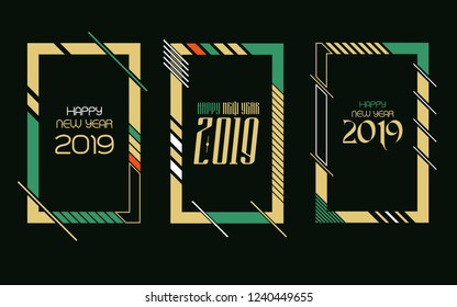 Vector vertical background frame for text Modern Art graphics for hipsters. Happy New Year 2019 design elements for design of gift cards, brochures, flyers, leaflets, posters