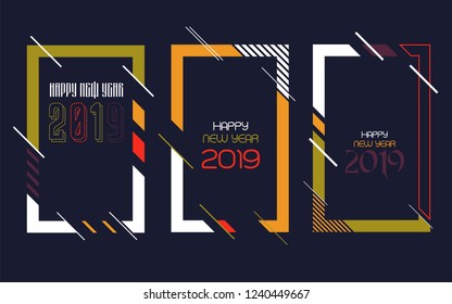 Vector vertical background frame for text Modern Art graphics for hipsters. Happy New Year 2019 design elements for design of gift cards, brochures, flyers, leaflets, posters