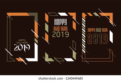 Vector vertical background frame for text Modern Art graphics for hipsters. Happy New Year 2019 design elements for design of gift cards, brochures, flyers, leaflets, posters