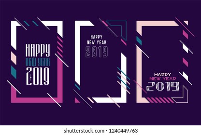 Vector vertical background frame for text Modern Art graphics for hipsters. Happy New Year 2019 design elements for design of gift cards, brochures, flyers, leaflets, posters