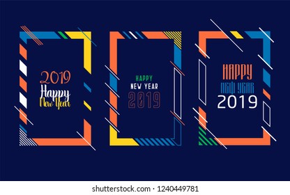 Vector vertical background frame for text Modern Art graphics for hipsters. Happy New Year 2019 design elements for design of gift cards, brochures, flyers, leaflets, posters