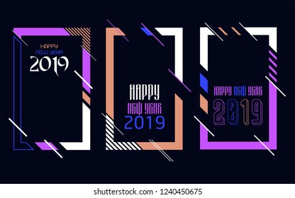 Vector vertical background frame for text Modern Art graphics for hipsters. Happy New Year 2019 design elements for design of gift cards, brochures, flyers, leaflets, posters