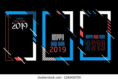 Vector vertical background frame for text Modern Art graphics for hipsters. Happy New Year 2019 design elements for design of gift cards, brochures, flyers, leaflets, posters