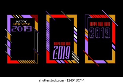 Vector vertical background frame for text Modern Art graphics for hipsters. Happy New Year 2019 design elements for design of gift cards, brochures, flyers, leaflets, posters