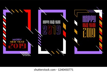 Vector vertical background frame for text Modern Art graphics for hipsters. Happy New Year 2019 design elements for design of gift cards, brochures, flyers, leaflets, posters