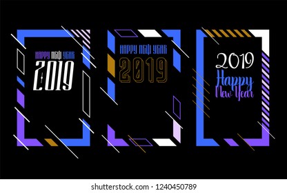 Vector vertical background frame for text Modern Art graphics for hipsters. Happy New Year 2019 design elements for design of gift cards, brochures, flyers, leaflets, posters