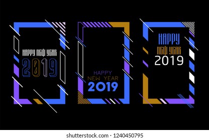 Vector vertical background frame for text Modern Art graphics for hipsters. Happy New Year 2019 design elements for design of gift cards, brochures, flyers, leaflets, posters