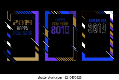 Vector vertical background frame for text Modern Art graphics for hipsters. Happy New Year 2019 design elements for design of gift cards, brochures, flyers, leaflets, posters