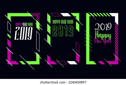Vector vertical background frame for text Modern Art graphics for hipsters. Happy New Year 2019 design elements for design of gift cards, brochures, flyers, leaflets, posters