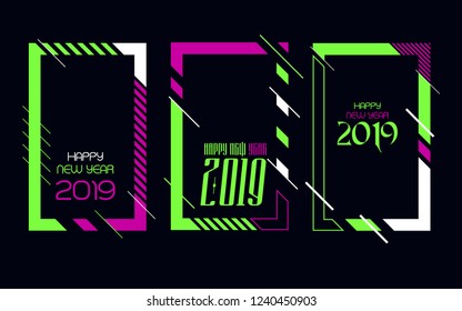 Vector vertical background frame for text Modern Art graphics for hipsters. Happy New Year 2019 design elements for design of gift cards, brochures, flyers, leaflets, posters