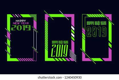 Vector vertical background frame for text Modern Art graphics for hipsters. Happy New Year 2019 design elements for design of gift cards, brochures, flyers, leaflets, posters