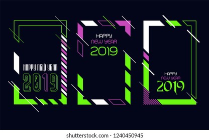 Vector vertical background frame for text Modern Art graphics for hipsters. Happy New Year 2019 design elements for design of gift cards, brochures, flyers, leaflets, posters