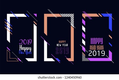 Vector vertical background frame for text Modern Art graphics for hipsters. Happy New Year 2019 design elements for design of gift cards, brochures, flyers, leaflets, posters