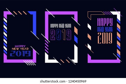 Vector vertical background frame for text Modern Art graphics for hipsters. Happy New Year 2019 design elements for design of gift cards, brochures, flyers, leaflets, posters