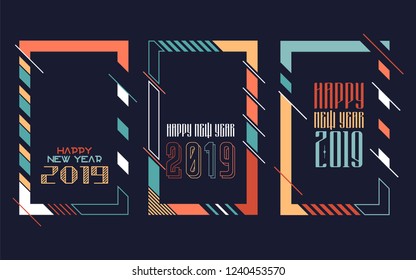 Vector vertical background frame for text Modern Art graphics for hipsters. Happy New Year 2019 design elements for design of gift cards, brochures, flyers, leaflets, posters