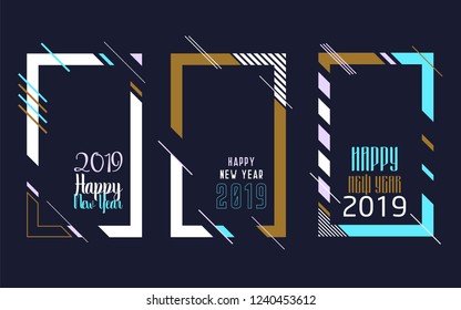 Vector vertical background frame for text Modern Art graphics for hipsters. Happy New Year 2019 design elements for design of gift cards, brochures, flyers, leaflets, posters