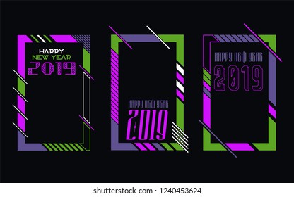 Vector vertical background frame for text Modern Art graphics for hipsters. Happy New Year 2019 design elements for design of gift cards, brochures, flyers, leaflets, posters