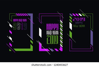 Vector vertical background frame for text Modern Art graphics for hipsters. Happy New Year 2019 design elements for design of gift cards, brochures, flyers, leaflets, posters