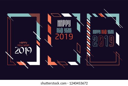 Vector vertical background frame for text Modern Art graphics for hipsters. Happy New Year 2019 design elements for design of gift cards, brochures, flyers, leaflets, posters