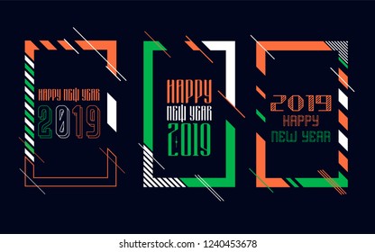 Vector vertical background frame for text Modern Art graphics for hipsters. Happy New Year 2019 design elements for design of gift cards, brochures, flyers, leaflets, posters