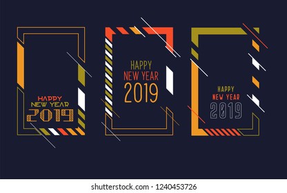 Vector vertical background frame for text Modern Art graphics for hipsters. Happy New Year 2019 design elements for design of gift cards, brochures, flyers, leaflets, posters