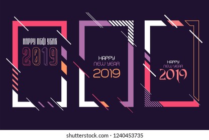 Vector vertical background frame for text Modern Art graphics for hipsters. Happy New Year 2019 design elements for design of gift cards, brochures, flyers, leaflets, posters